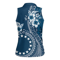 Kia Orana Cook Islands Women Sleeveless Polo Shirt Tiare and Stars - Navy Blue