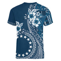 Kia Orana Cook Islands Women V-Neck T-Shirt Tiare and Stars - Navy Blue