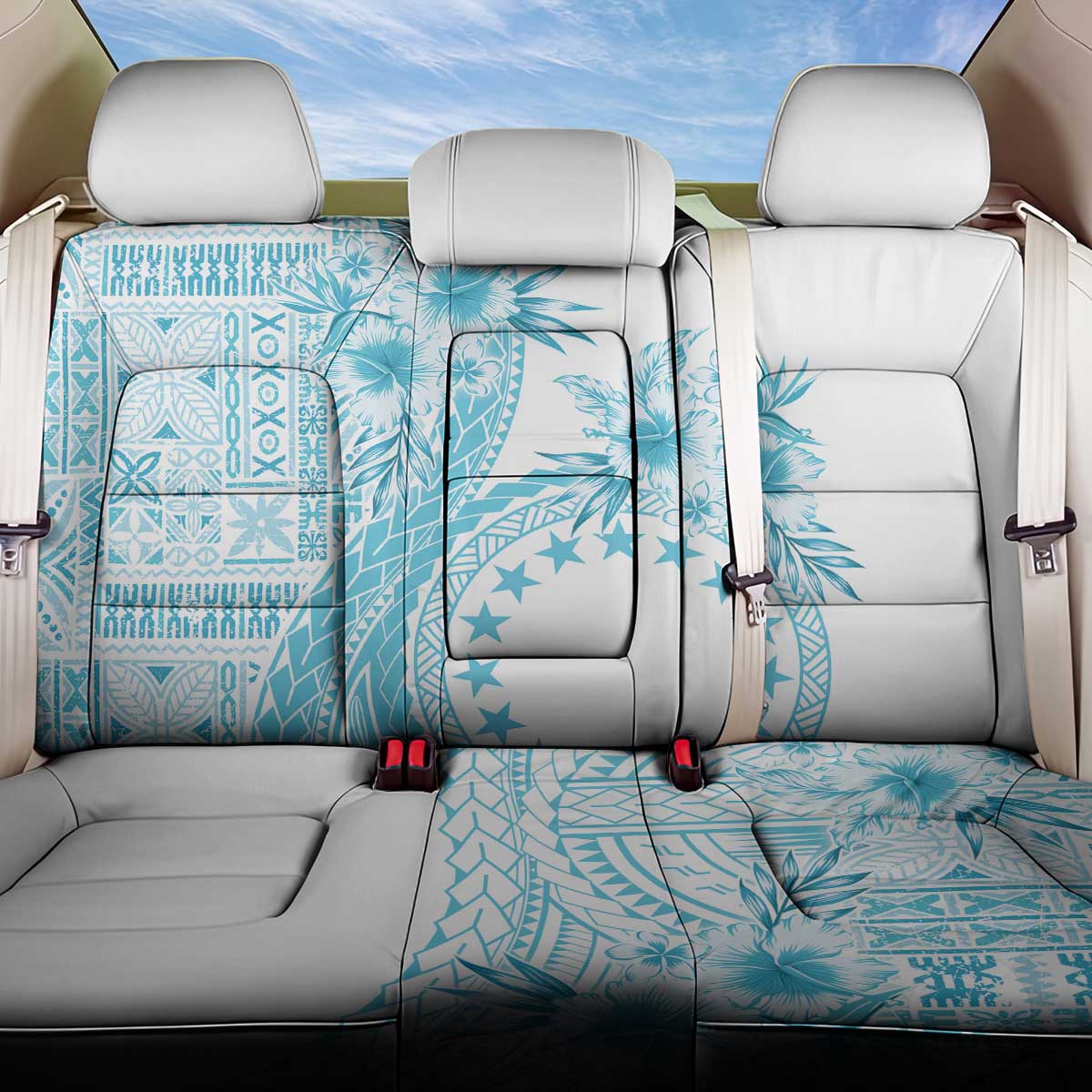 Kia Orana Cook Islands Back Car Seat Cover Tiare and Stars - Turquoise