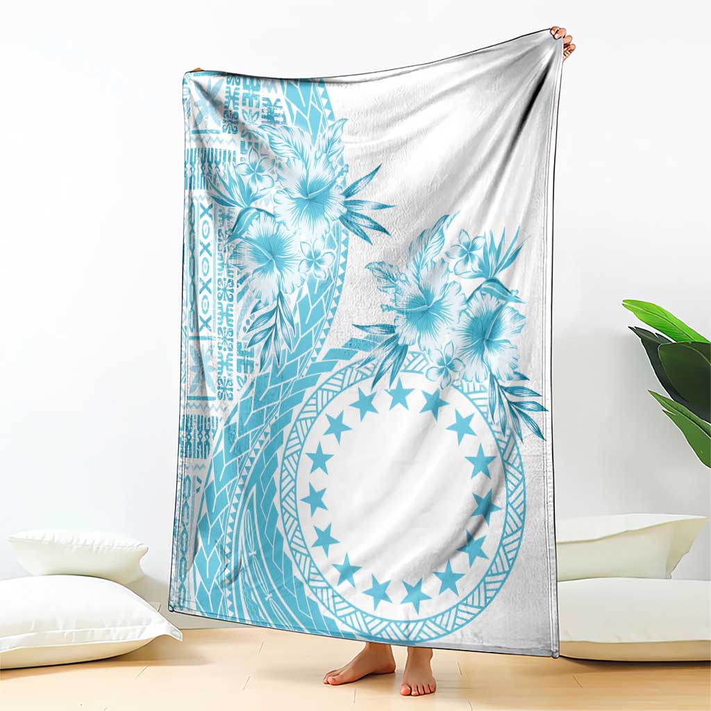 Kia Orana Cook Islands Blanket Tiare and Stars - Turquoise LT7 - Polynesian Pride