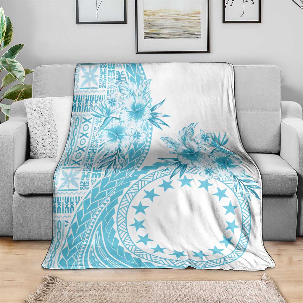 Kia Orana Cook Islands Blanket Tiare and Stars - Turquoise LT7 - Polynesian Pride