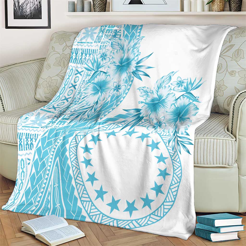 Kia Orana Cook Islands Blanket Tiare and Stars - Turquoise LT7 - Polynesian Pride