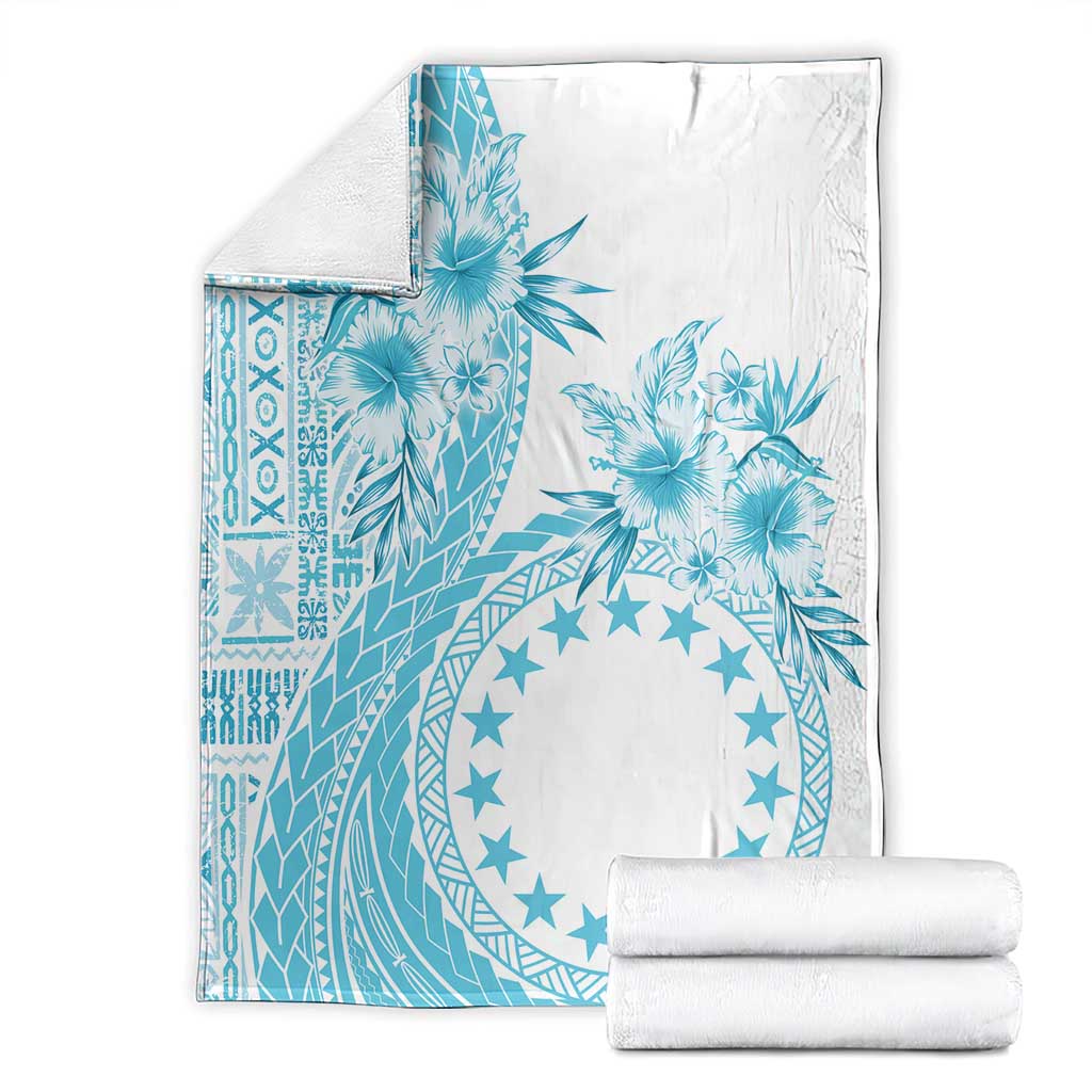 Kia Orana Cook Islands Blanket Tiare and Stars - Turquoise LT7 - Polynesian Pride