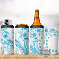 Kia Orana Cook Islands 4 in 1 Can Cooler Tumbler Tiare & Stars - Turquoise