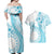 Kia Orana Cook Islands Couples Matching Off Shoulder Maxi Dress and Hawaiian Shirt Tiare and Stars - Turquoise