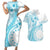 Kia Orana Cook Islands Couples Matching Short Sleeve Bodycon Dress and Hawaiian Shirt Tiare and Stars - Turquoise