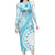 Kia Orana Cook Islands Family Matching Long Sleeve Bodycon Dress and Hawaiian Shirt Tiare and Stars - Turquoise