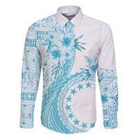 Kia Orana Cook Islands Family Matching Off The Shoulder Long Sleeve Dress and Hawaiian Shirt Tiare and Stars - Turquoise