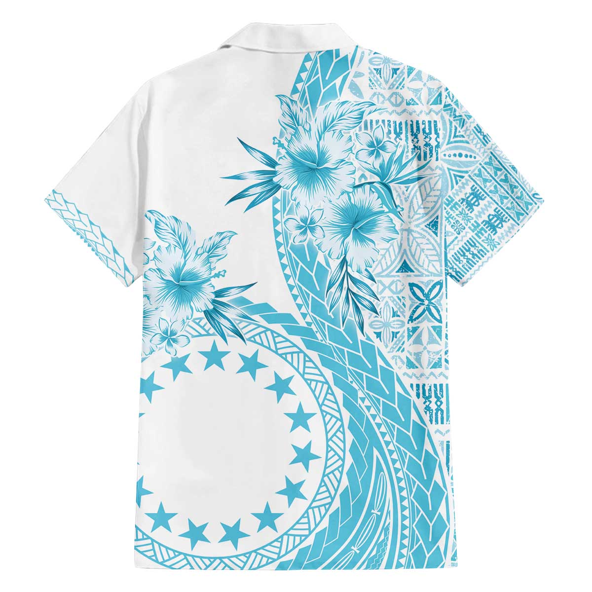 Kia Orana Cook Islands Family Matching Off Shoulder Short Dress and Hawaiian Shirt Tiare and Stars - Turquoise