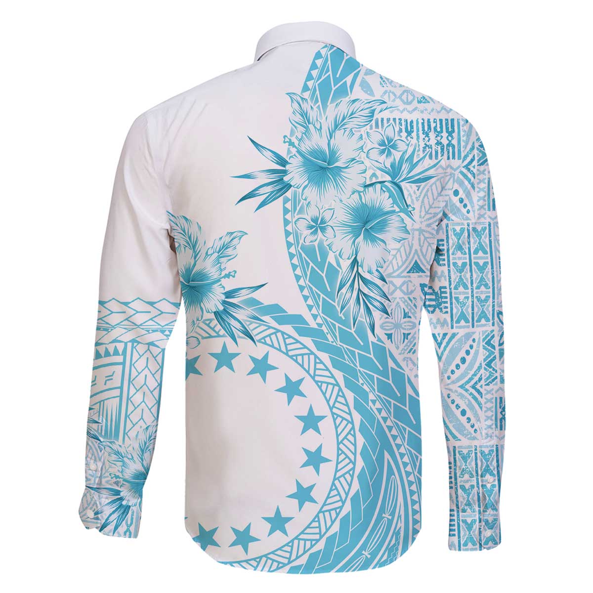Kia Orana Cook Islands Family Matching Off Shoulder Short Dress and Hawaiian Shirt Tiare and Stars - Turquoise