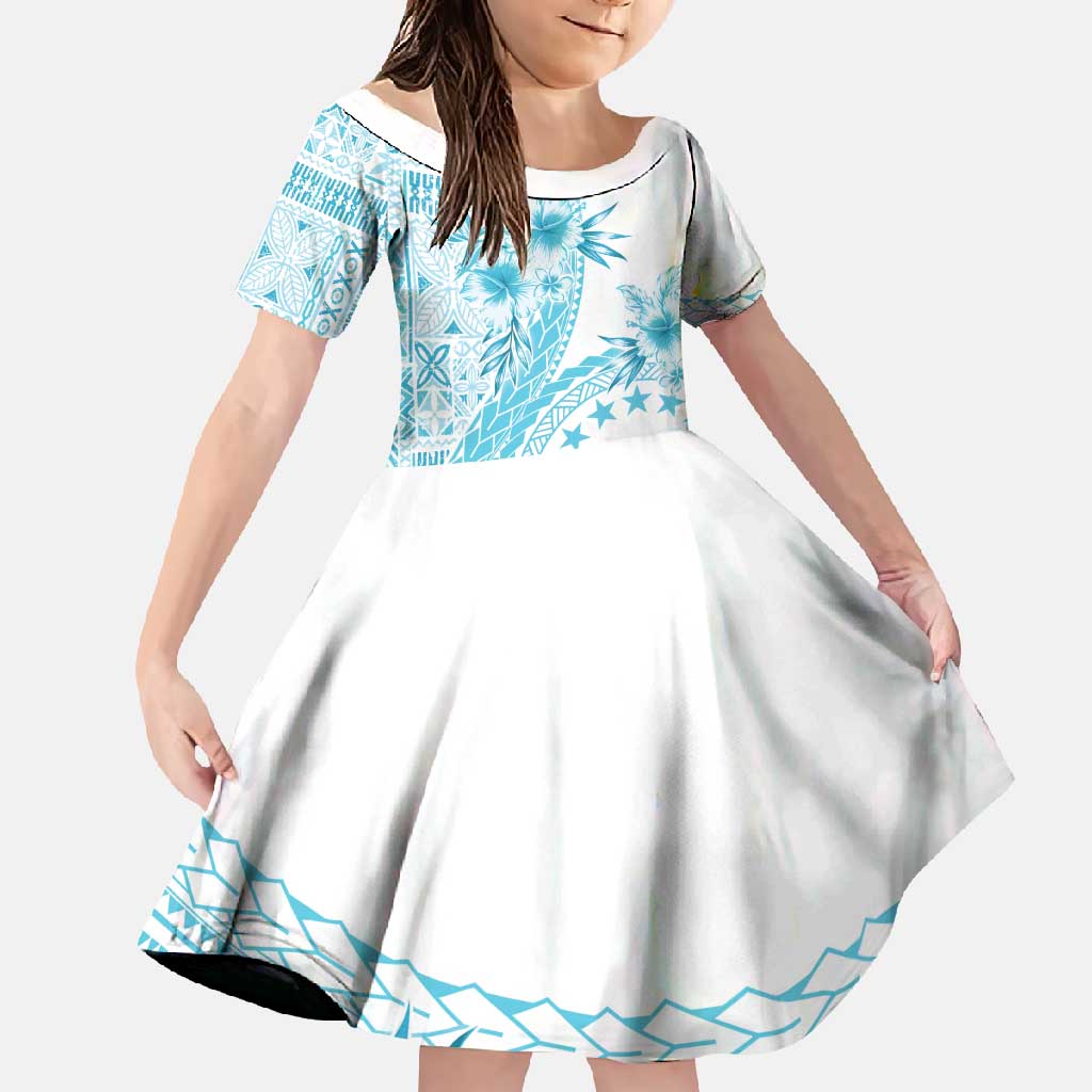 Kia Orana Cook Islands Family Matching Short Sleeve Bodycon Dress and Hawaiian Shirt Tiare and Stars - Turquoise