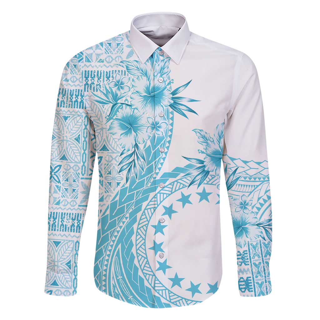 Kia Orana Cook Islands Family Matching Short Sleeve Bodycon Dress and Hawaiian Shirt Tiare and Stars - Turquoise