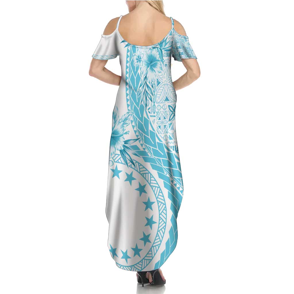 Kia Orana Cook Islands Family Matching Summer Maxi Dress and Hawaiian Shirt Tiare and Stars - Turquoise
