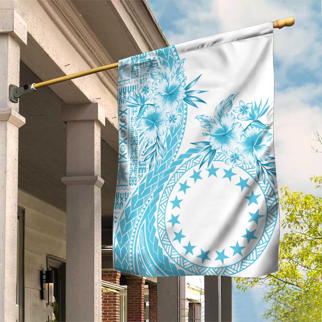 Kia Orana Cook Islands Garden Flag Tiare and Stars - Turquoise