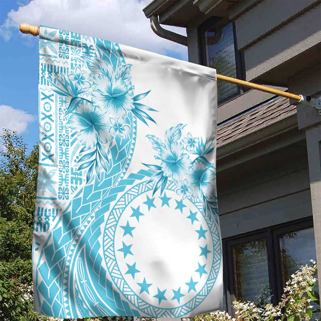 Kia Orana Cook Islands Garden Flag Tiare and Stars - Turquoise LT7 - Polynesian Pride