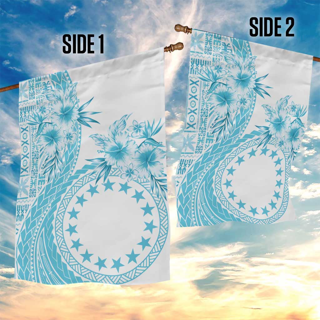 Kia Orana Cook Islands Garden Flag Tiare and Stars - Turquoise LT7 - Polynesian Pride