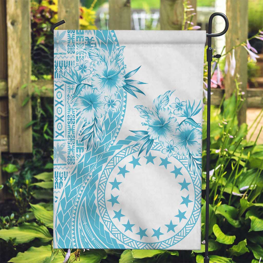 Kia Orana Cook Islands Garden Flag Tiare and Stars - Turquoise LT7 Garden Flag Turquoise - Polynesian Pride