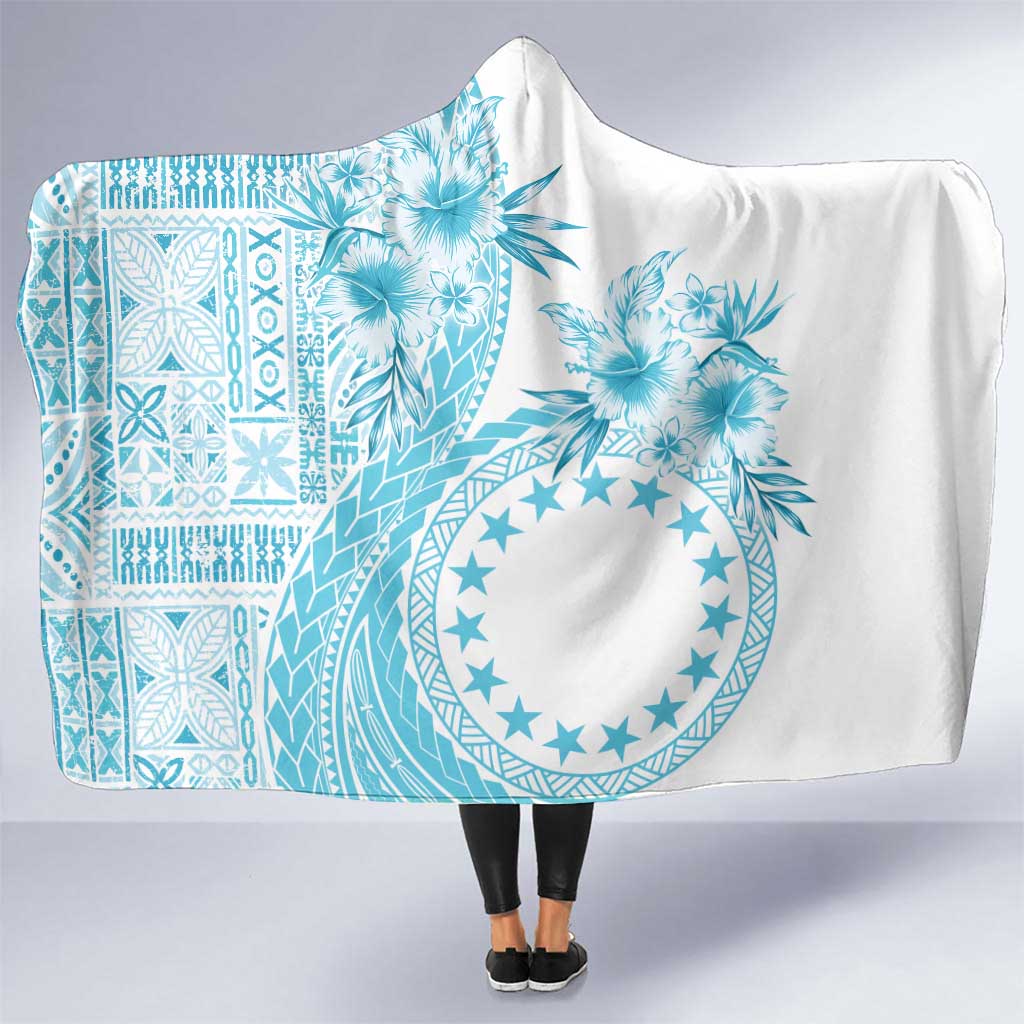 Kia Orana Cook Islands Hooded Blanket Tiare and Stars - Turquoise LT7 One Size Turquoise - Polynesian Pride