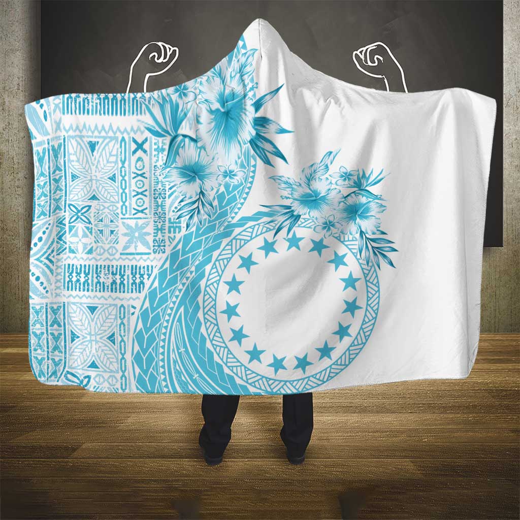 Kia Orana Cook Islands Hooded Blanket Tiare and Stars - Turquoise LT7 - Polynesian Pride