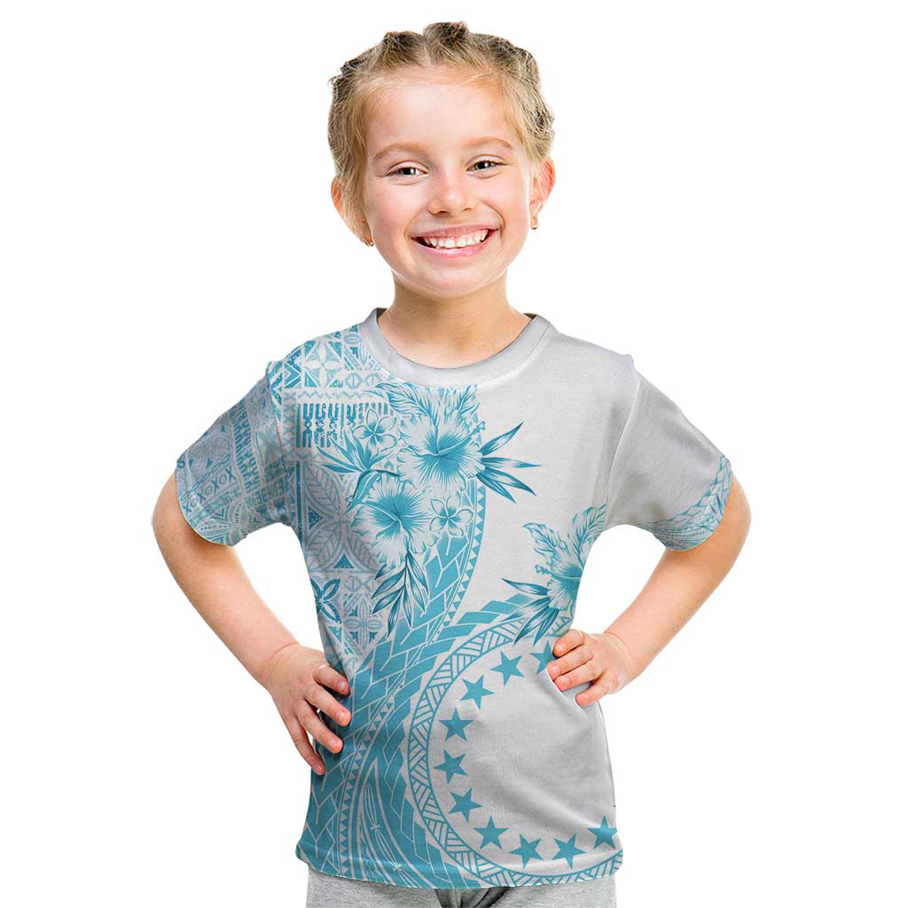 Kia Orana Cook Islands Kid T Shirt Tiare and Stars - Turquoise