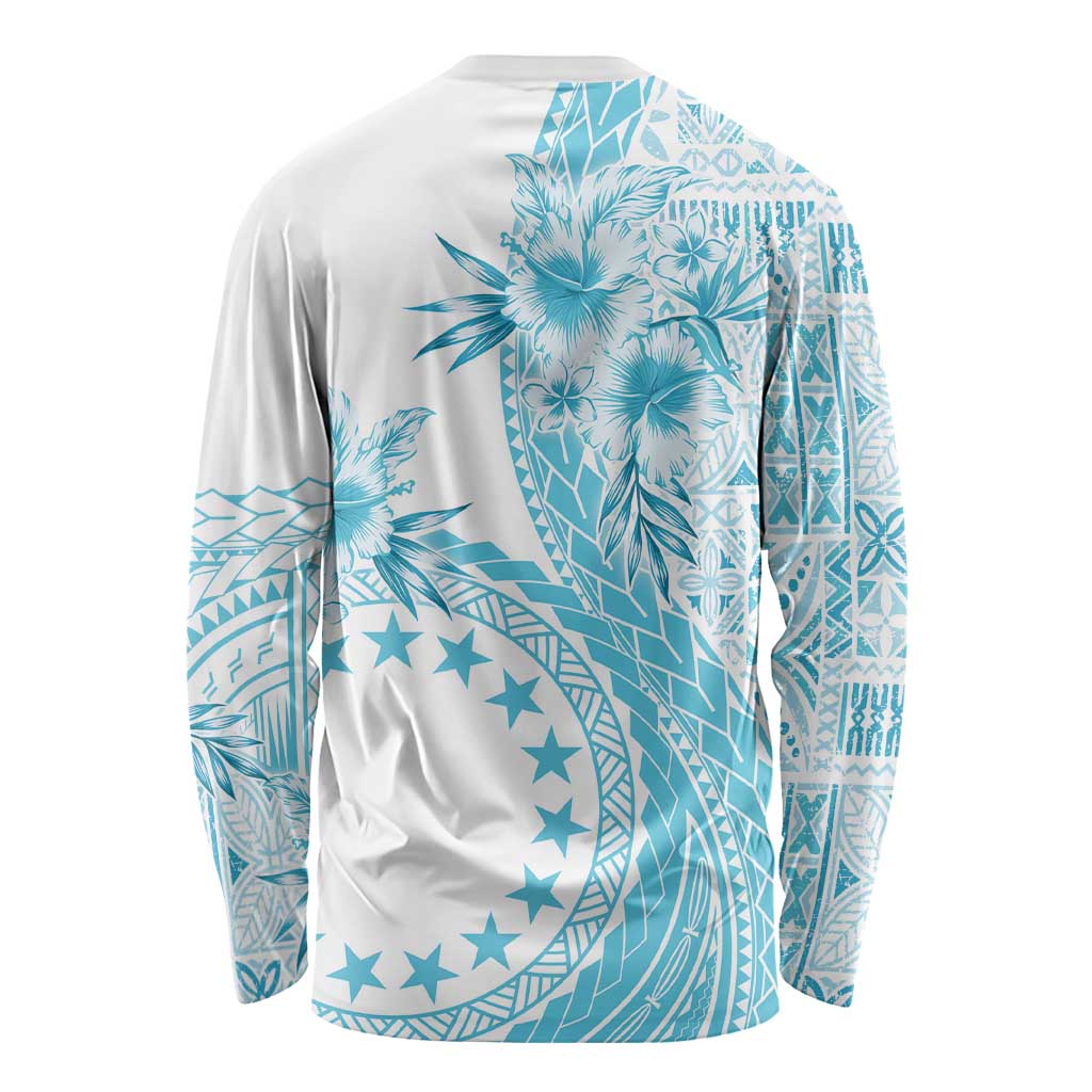 Kia Orana Cook Islands Long Sleeve Shirt Tiare and Stars - Turquoise