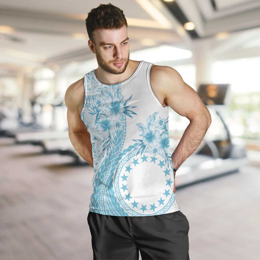 Kia Orana Cook Islands Men Tank Top Tiare and Stars - Turquoise LT7 Turquoise - Polynesian Pride