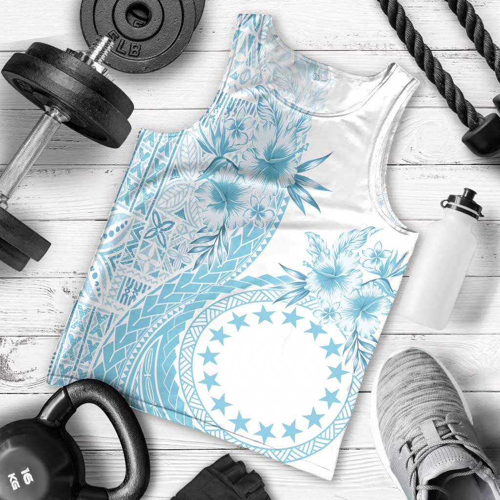 Kia Orana Cook Islands Men Tank Top Tiare and Stars - Turquoise LT7 - Polynesian Pride