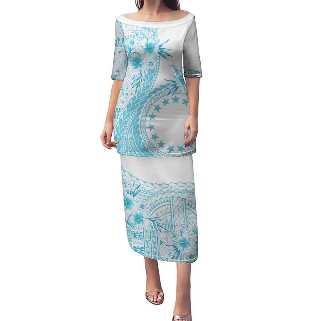 Kia Orana Cook Islands Puletasi Tiare and Stars - Turquoise LT7 Long Dress Turquoise - Polynesian Pride