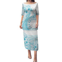 Kia Orana Cook Islands Puletasi Tiare and Stars - Turquoise LT7 Long Dress Turquoise - Polynesian Pride