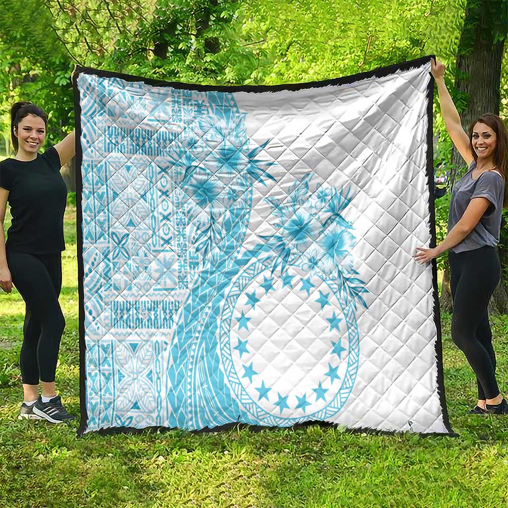 Kia Orana Cook Islands Quilt Tiare and Stars - Turquoise