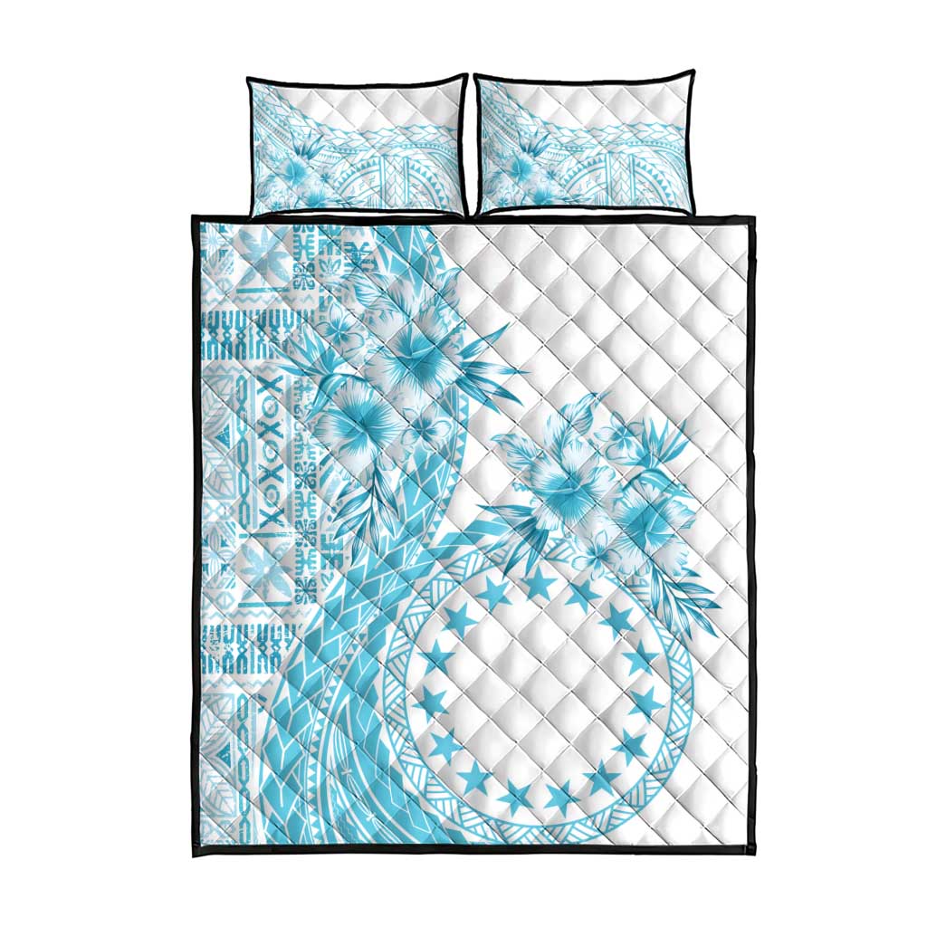 Kia Orana Cook Islands Quilt Bed Set Tiare and Stars - Turquoise LT7 - Polynesian Pride