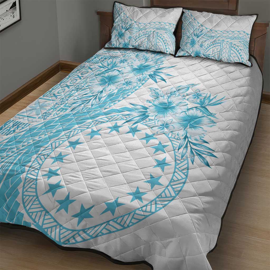 Kia Orana Cook Islands Quilt Bed Set Tiare and Stars - Turquoise LT7 - Polynesian Pride
