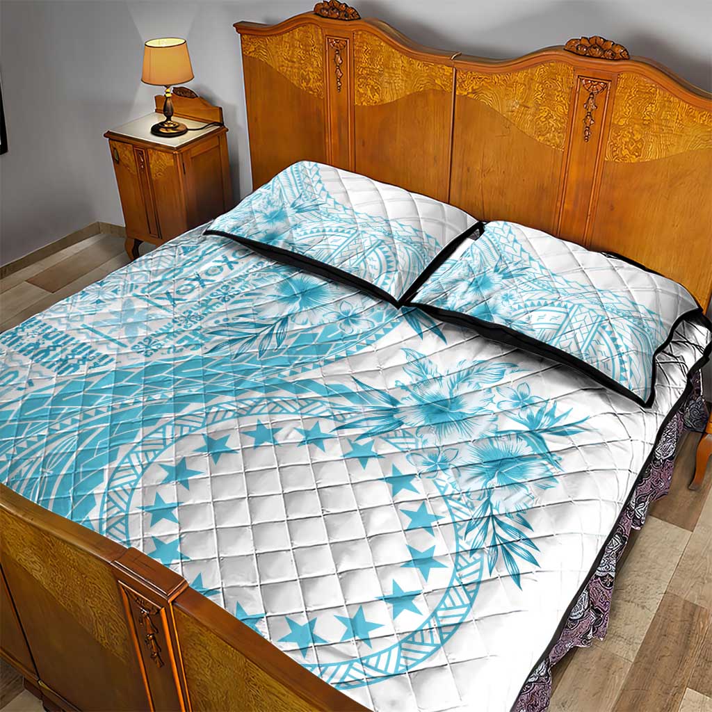 Kia Orana Cook Islands Quilt Bed Set Tiare and Stars - Turquoise LT7 - Polynesian Pride
