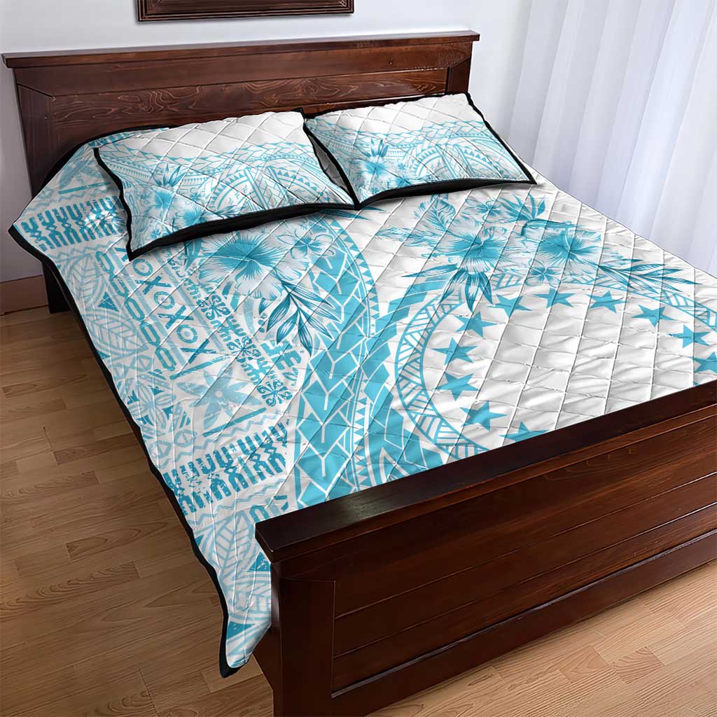 Kia Orana Cook Islands Quilt Bed Set Tiare and Stars - Turquoise LT7 - Polynesian Pride