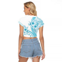 Kia Orana Cook Islands Raglan Cropped T Shirt Tiare and Stars - Turquoise