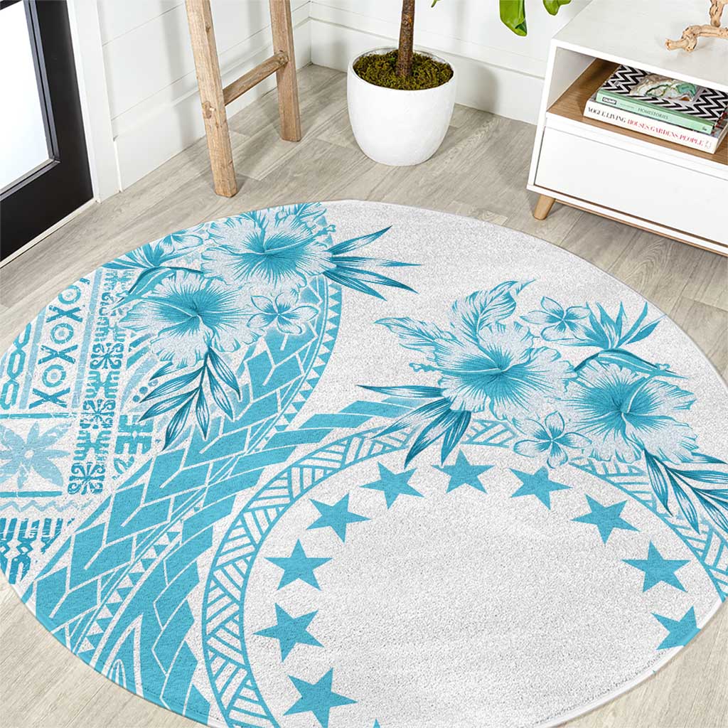 Kia Orana Cook Islands Round Carpet Tiare and Stars - Turquoise