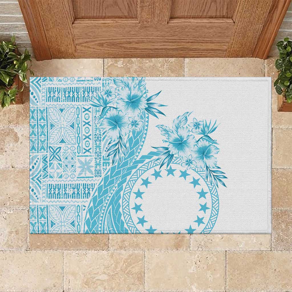 Kia Orana Cook Islands Rubber Doormat Tiare and Stars - Turquoise LT7 Turquoise - Polynesian Pride