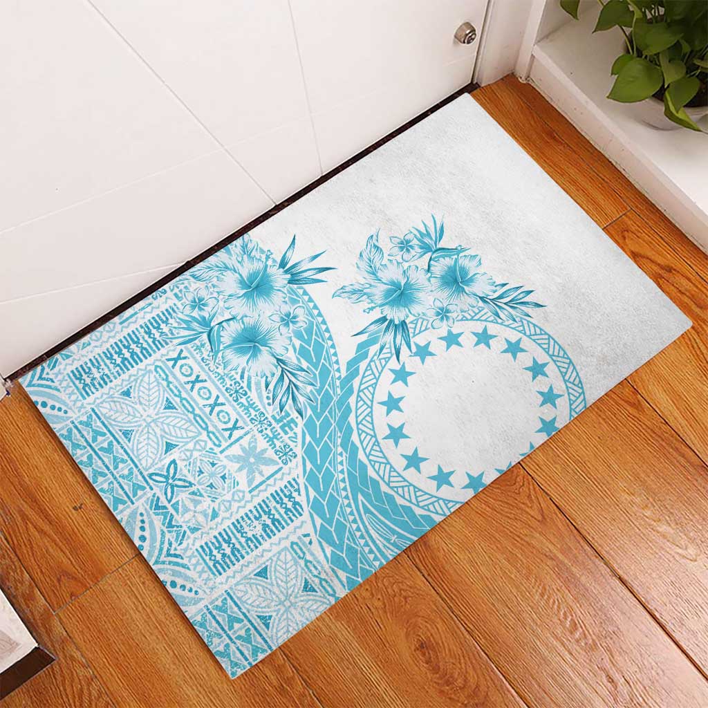 Kia Orana Cook Islands Rubber Doormat Tiare and Stars - Turquoise LT7 - Polynesian Pride