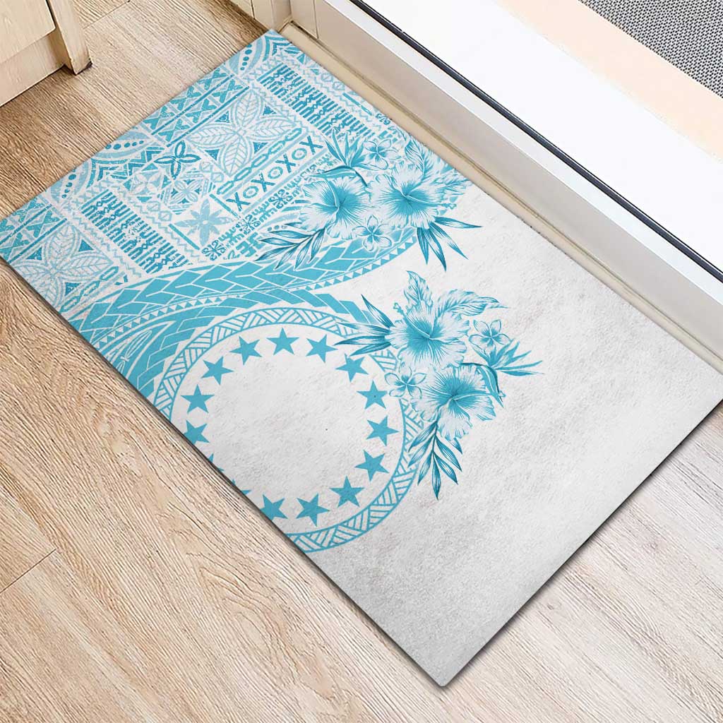Kia Orana Cook Islands Rubber Doormat Tiare and Stars - Turquoise LT7 - Polynesian Pride