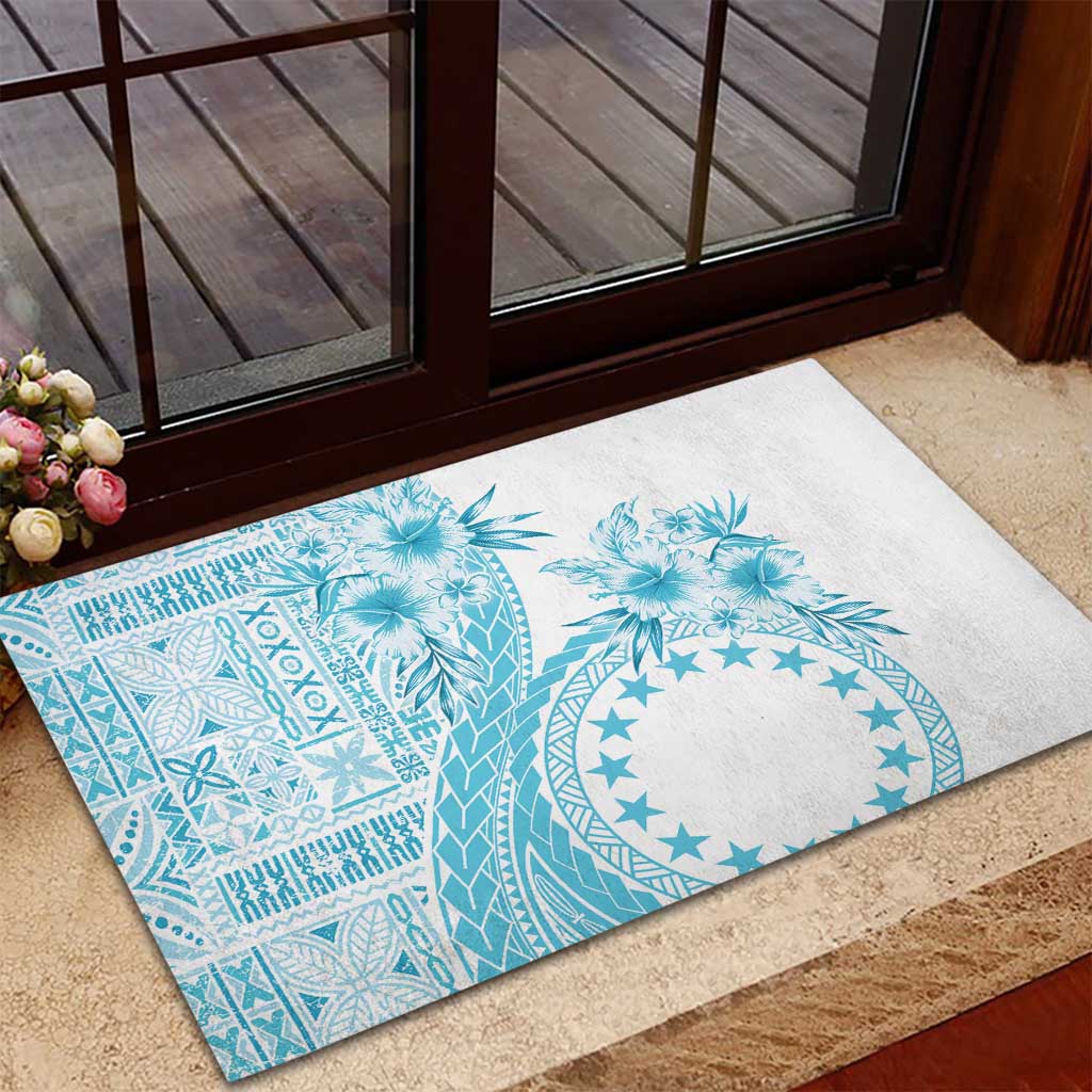Kia Orana Cook Islands Rubber Doormat Tiare and Stars - Turquoise LT7 - Polynesian Pride