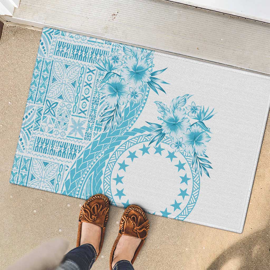 Kia Orana Cook Islands Rubber Doormat Tiare and Stars - Turquoise LT7 - Polynesian Pride