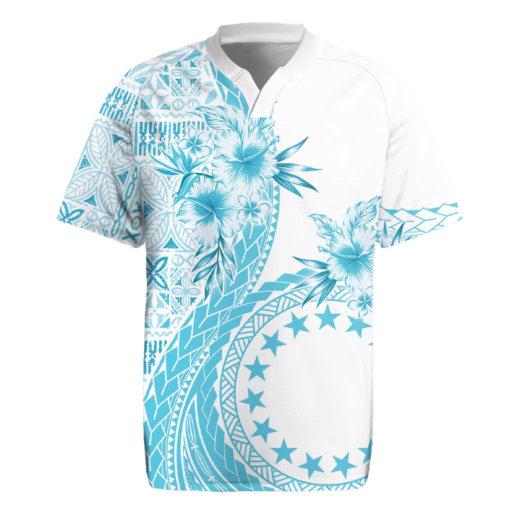 Kia Orana Cook Islands Rugby Jersey Tiare and Stars - Turquoise LT7 Turquoise - Polynesian Pride
