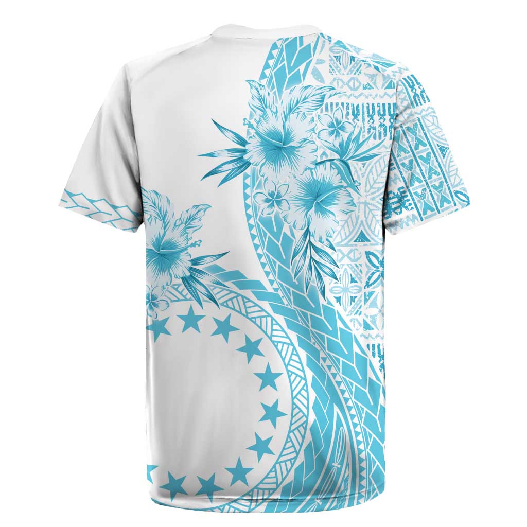 Kia Orana Cook Islands Rugby Jersey Tiare and Stars - Turquoise LT7 - Polynesian Pride