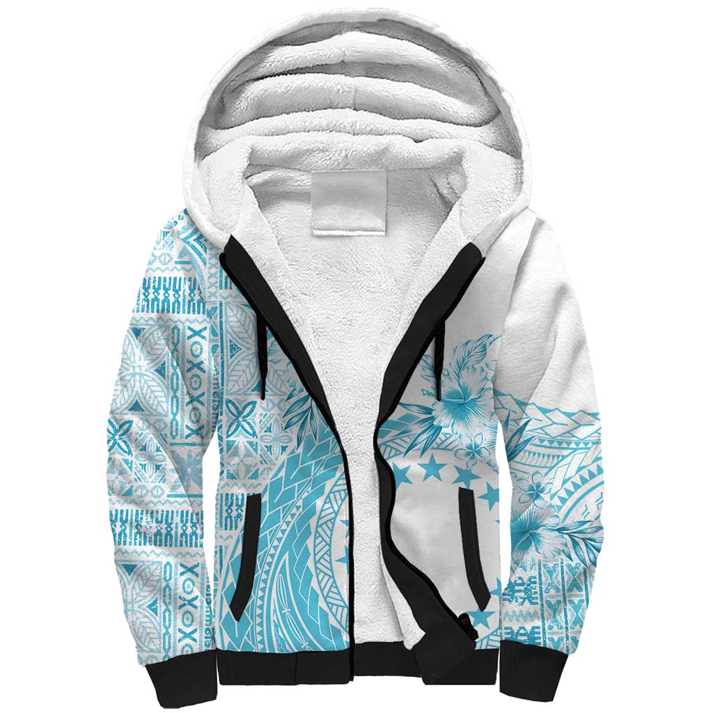Kia Orana Cook Islands Sherpa Hoodie Tiare and Stars - Turquoise LT7 Unisex Turquoise - Polynesian Pride