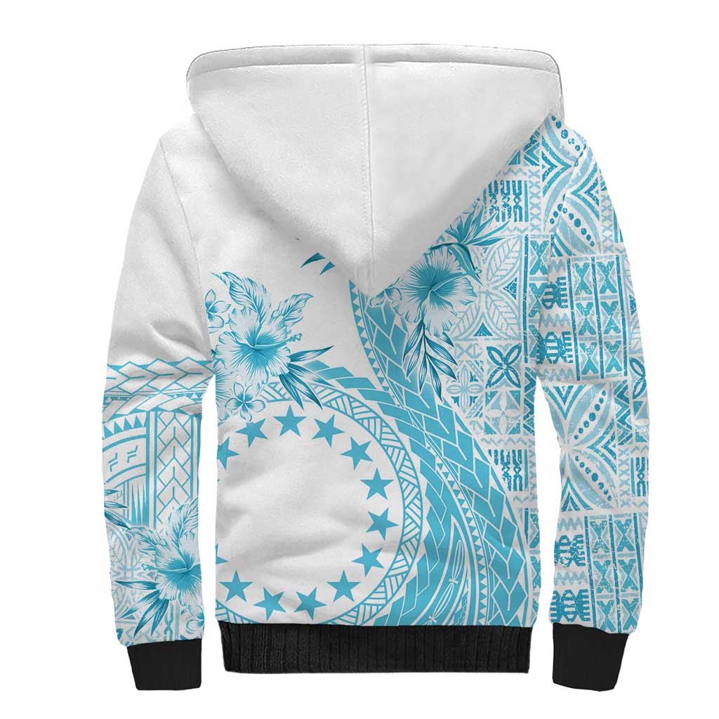Kia Orana Cook Islands Sherpa Hoodie Tiare and Stars - Turquoise LT7 - Polynesian Pride