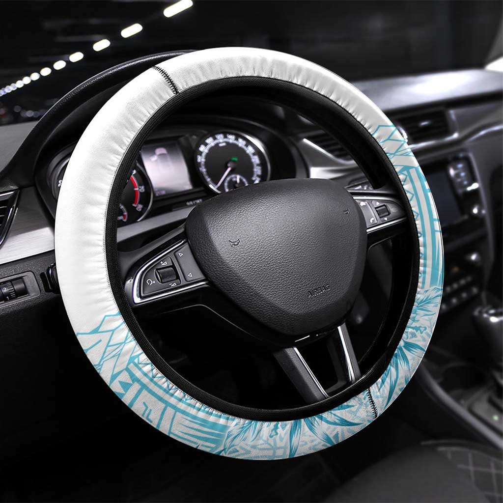 Kia Orana Cook Islands Steering Wheel Cover Tiare and Stars - Turquoise LT7 Universal Fit Turquoise - Polynesian Pride