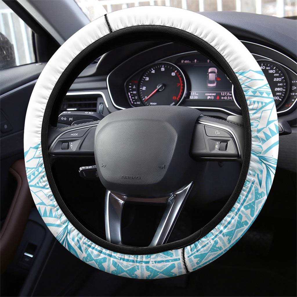Kia Orana Cook Islands Steering Wheel Cover Tiare and Stars - Turquoise LT7 - Polynesian Pride