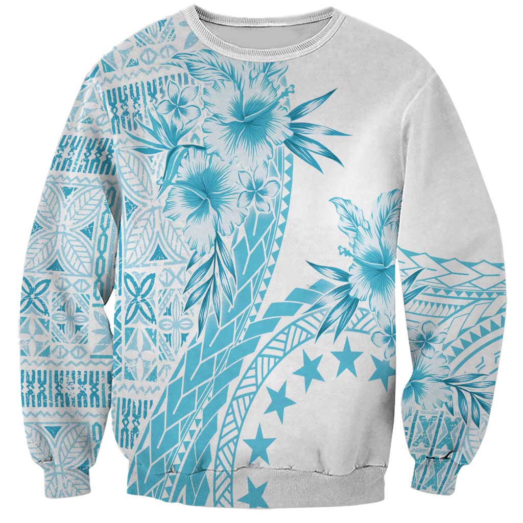 Kia Orana Cook Islands Sweatshirt Tiare and Stars - Turquoise LT7 Unisex Turquoise - Polynesian Pride