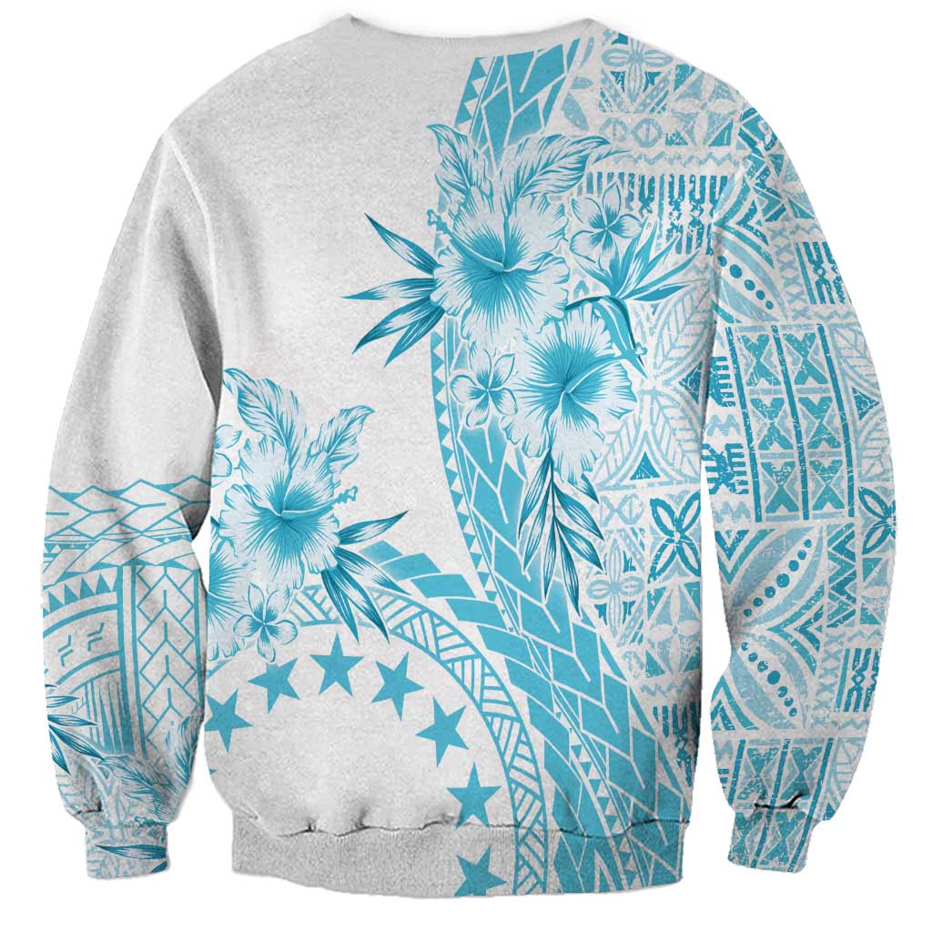 Kia Orana Cook Islands Sweatshirt Tiare and Stars - Turquoise LT7 - Polynesian Pride