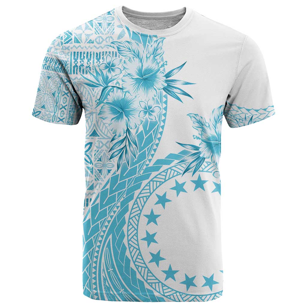 Kia Orana Cook Islands T Shirt Tiare and Stars - Turquoise